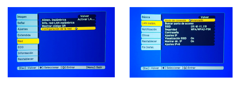 configuracion de red proyector epson