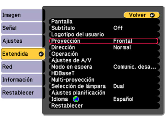 Menu de un video beam